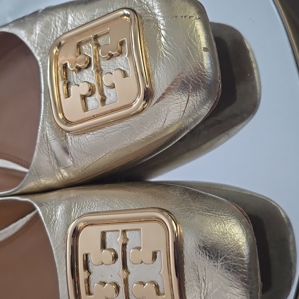 Tory Burch Gold Flats with Square Buckle #7 - Picture 4 of 4